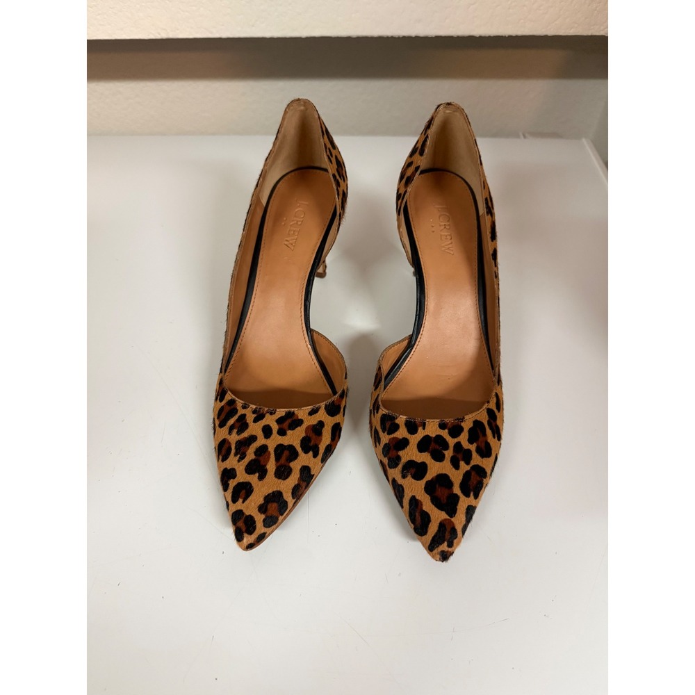 J.Crew Women's Colette Leopard Calf Hair d'Orsay Pumps Pointed Toe Heels Size 9